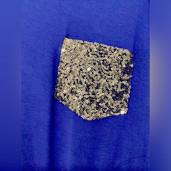 Sequin Pocket Tee w/Twist Front, Small, Color Royal Blue - Picture 3 of 5